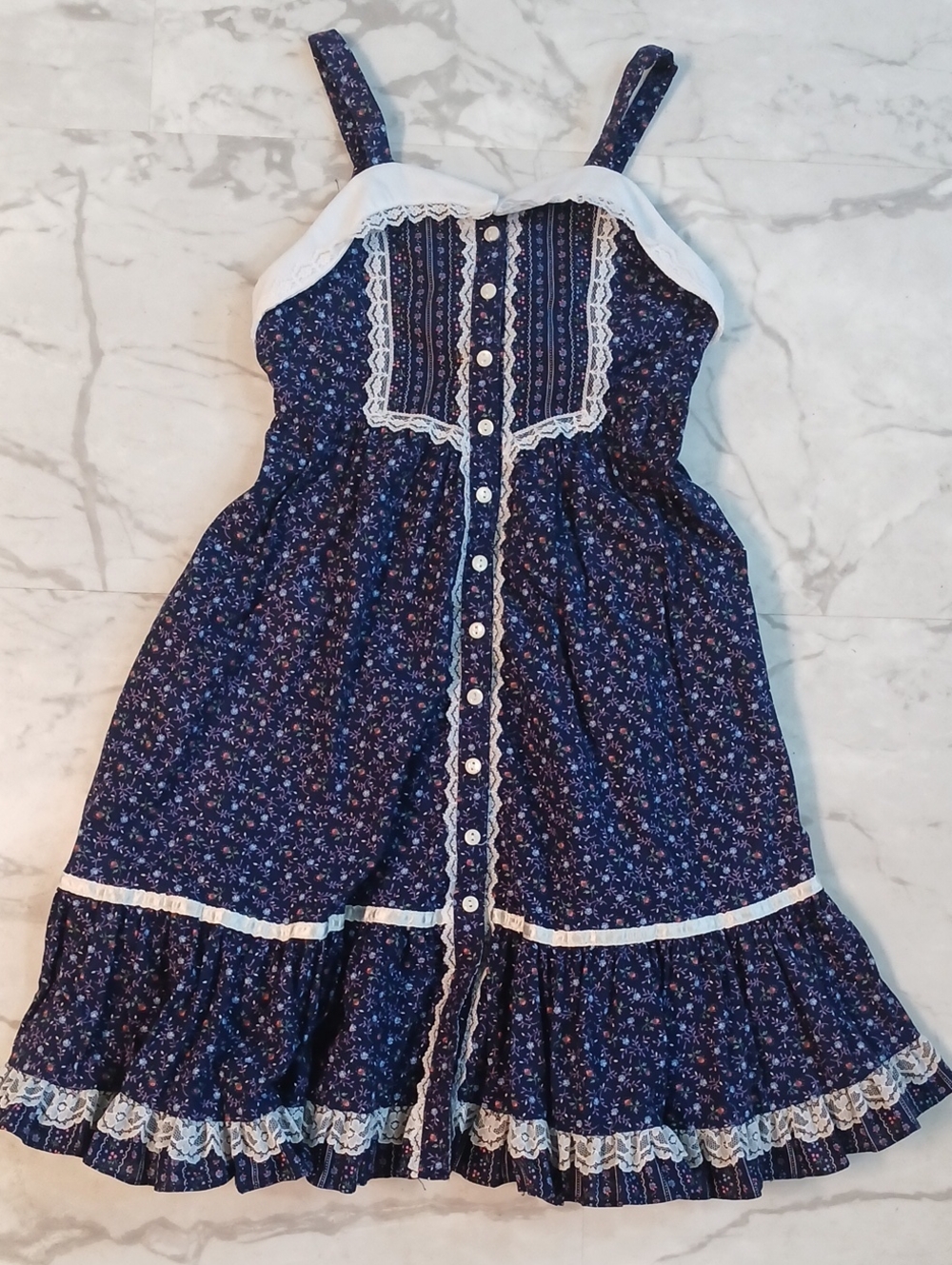 Gunne Sax Vintage Calico Print Tuxedo Design Sundress Girl's 7